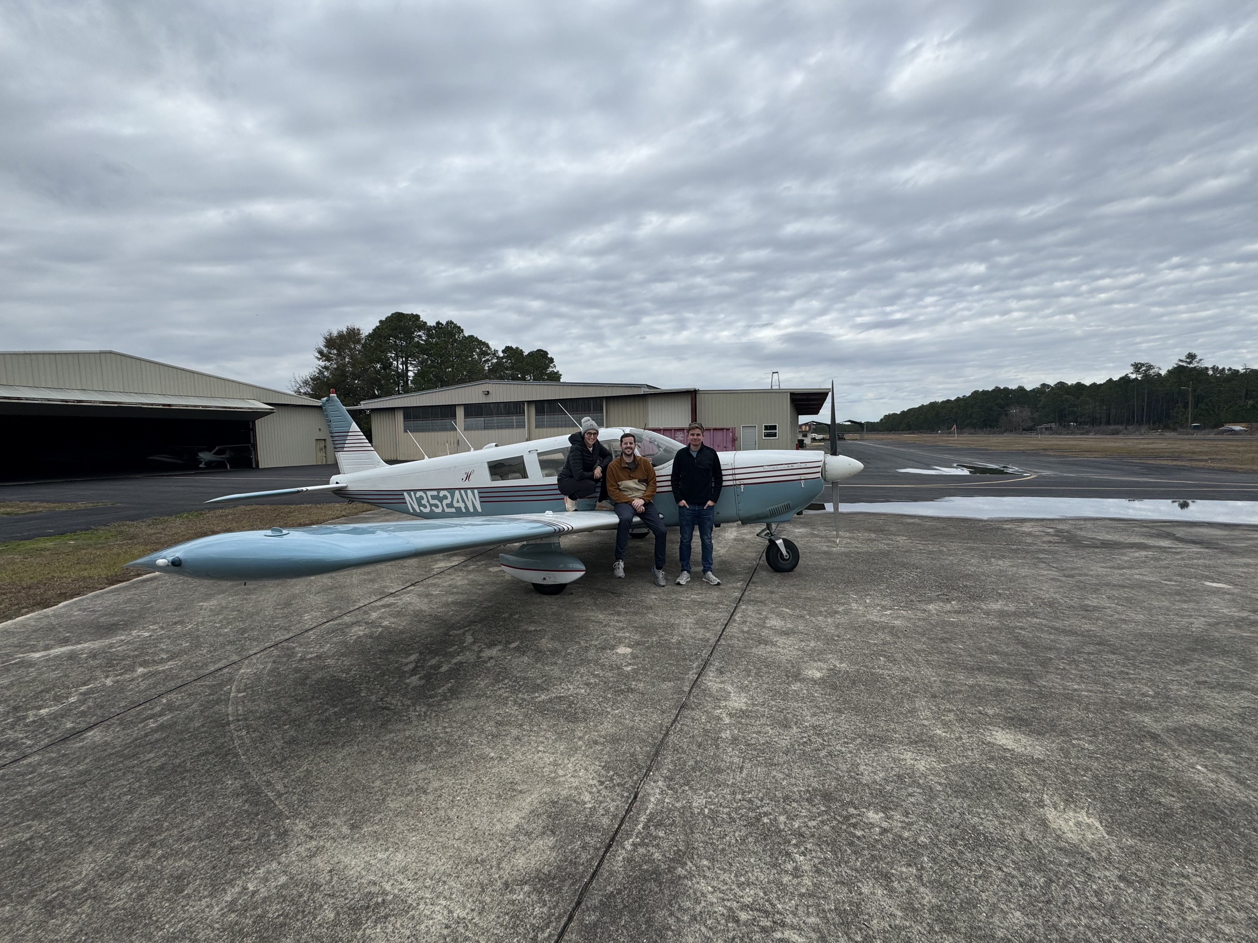 Mitchell, Allison, and Zane after completing their HP endorsement at Coast Aero Ventures